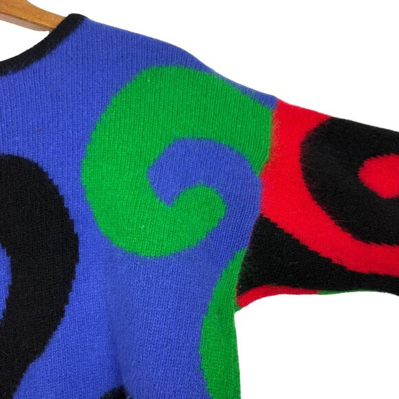 Vtg 80s Rafaella Angora Lambswool Sweater Tunic Small Colorblock Abstract Swirl - Picture 6 of 10